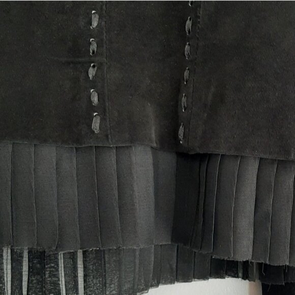 DANIER Genuine Suede Leather Jacket Blazer Button Front Sheer Hem Black Sz M - Picture 12 of 15